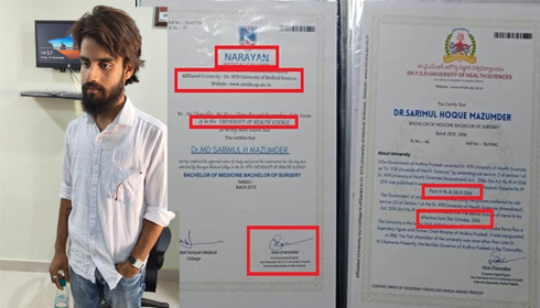 The Accused Samirul Hoque Mazumdar (Right: One of the Fake Certificates produced by him)