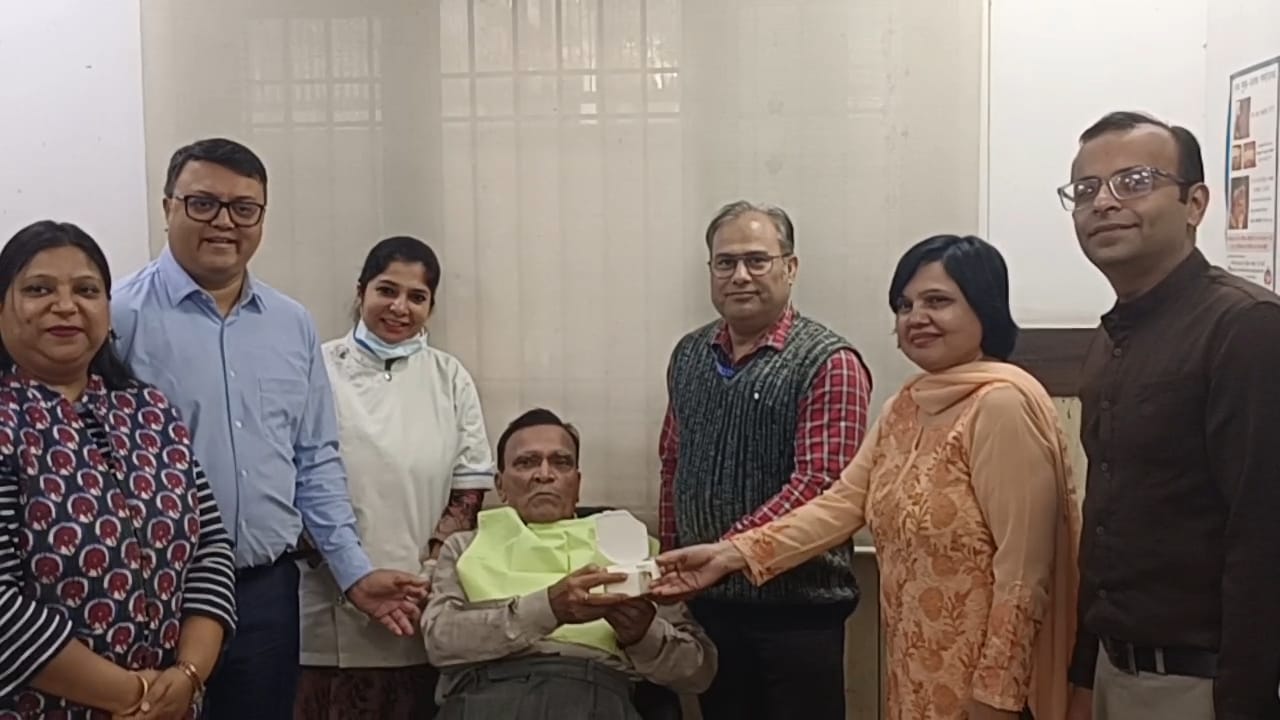 Dr Vikrant Mohanty and Dr Swati Jain During Delivery of Denture to One of the senior citizens