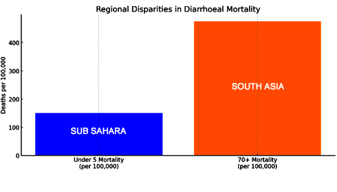 Diarrhoea still remains largest killer for infants under five and people over 70 in South Asia.